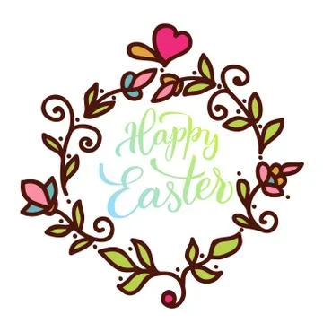 Original hand lettering  Happy Easter  with flowers Stock Illustration