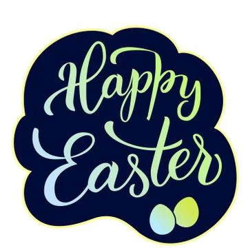 Original hand lettering  Happy Easter  with Easter symbols. Illustrazione stock