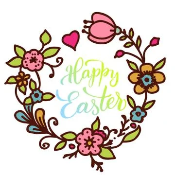 Original hand lettering  Happy Easter  with flowers Stock Illustration