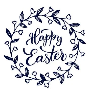 Original hand lettering  Happy Easter  with flowers Illustrazione stock