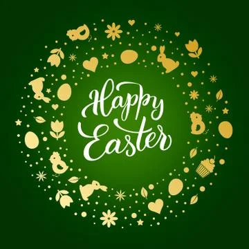 Original hand lettering  Happy Easter  with Easter symbols 스톡 일러스트
