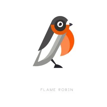 Original logo design of flame robin. Small passerine bird. Geometric flat vector Stock Illustration
