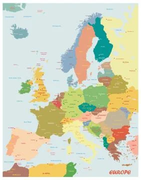 Original map of Europe. Stock Illustration