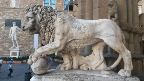 Original Medici lion statue in florence Stock Photos