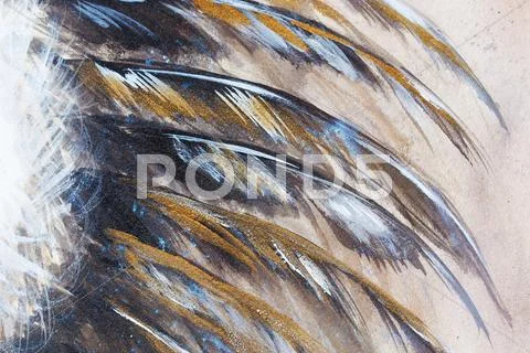 Original Painting, Black Feathers With Gold And Silver Glitter Effect