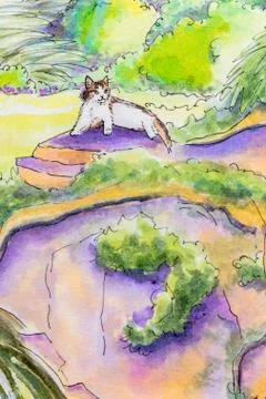 Original painting of a cat lying down outside. Stock Illustration