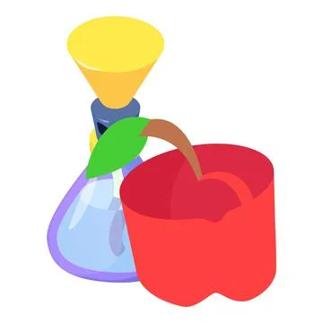 Original perfume icon isometric vector. Bottle of perfume apple with green leaf Stock-Illustration