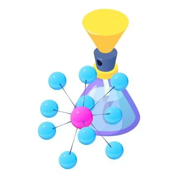 Original perfume icon isometric vector. Bottle of perfume and molecule symbol Stock-Illustration