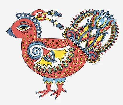 Original retro cartoon chicken drawing, symbol of 2017 new year Stock Illustration