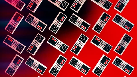 Original Retro Console Controller Pattern On Red And Blue Gradient Background Stock Footage 221300754