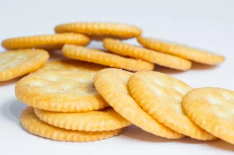 Original Ritz crackers on a white background. Close-up. Foto stock