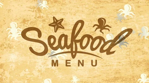 Original seafood mark mark for cooking deal with size starfish and octopus Stock Footage 130178953