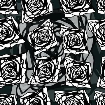 Original seamless pattern with black&amp;white geometrical elements and dark green b Stock Illustration