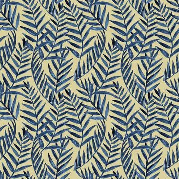 Original seamless pattern with blue tropical palm leaves. Watercolor painting . Stock Illustration