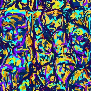 Original seamless pattern with human faces abstract painting motif 스톡 일러스트