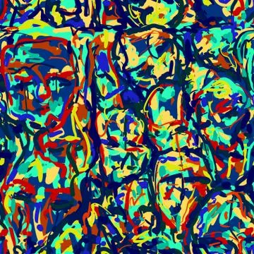 Original seamless pattern with human faces abstract painting motif Stock Illustration