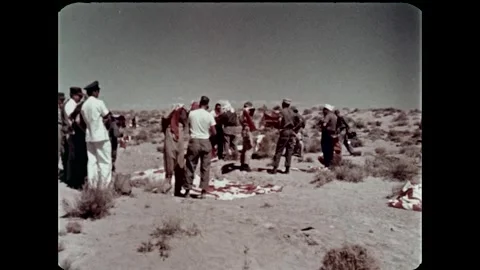 Original seven Mercury Program astronauts desert survival training Video stock 263292274