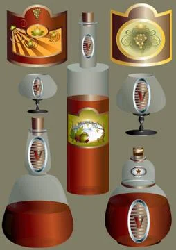 Original shape of bottles and labels Stock Illustration
