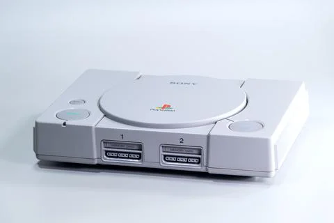 Original Sony PlayStation console front view in Fukuoka Japan Stock Photos