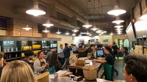 The Original Starbucks Store in Seattle Stock Footage 119556900
