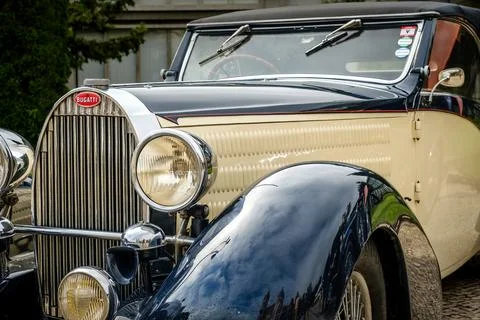 Original two-tone Bugatti Type 57 in close view on sunny day Stock Photos
