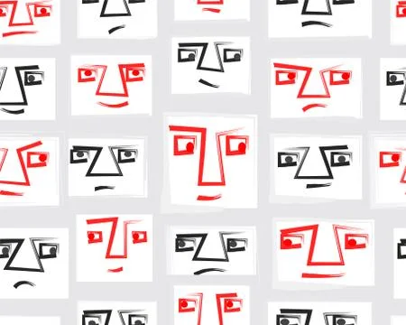 Original Vector Seamless Pattern With Faces. EPS10 Stock Illustration