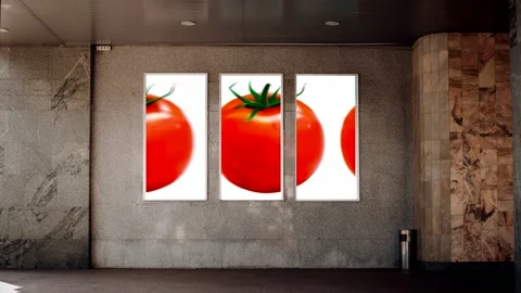 Original video presentation in the lobby with animated tomatoes Video stock 225504069