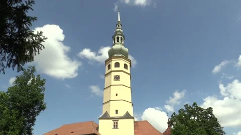 Originally a Gothic castle, tower of 96 meters,, a major European monument, EU Stock Footage 63449834