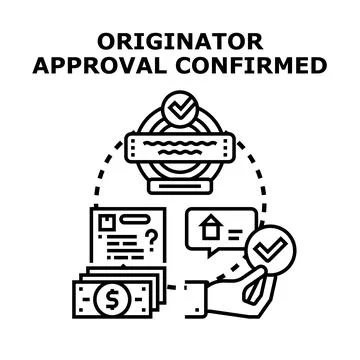 Originator approval confirmed process with document and finance Stock Illustration
