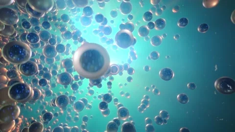 Origins of life. Close up of spawn or microorganisms floating in blue water. 3 Stock Footage 130441592