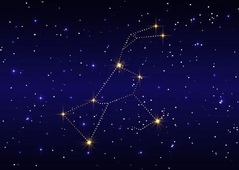 Orion constellation vector illustration against the starry sky, luxury gold sign Illustrazione stock