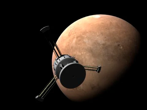 Orion-drive spacecraft approaching Mars. Stock Illustration