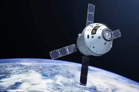 Orion module in orbit above Earth. Stock Illustration