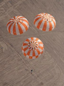An Orion parachute development test takes place at U.S. Army Yuma Proving Ground Stock Photos