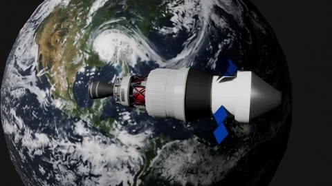 Orion spacecraft solar array deployment CGI Stock Footage 338330945