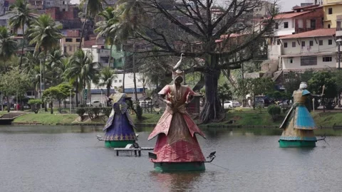 Orixa statues in the Dique de Tororo park. Salvador, Brazil - August 14, 2024 Stock Footage 299928660