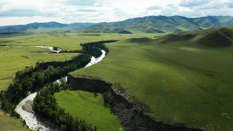 Orkhon river valley in Mongolia, aerial view. 库存影片 117634278