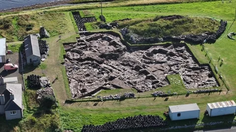 Orkney, Ness of Brodgar, Epic Long Drone Clip, Neolithic Village, 4K Stock Footage 259902834