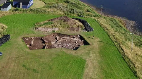 Orkney, Ness of Brodgar Structure 27 Drone Clip Neolithic Archaeological Dig 4K Stock Footage 259905209