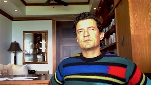 Orlando Bloom in press junket interview for new movie 'Retaliation' - 2021 Stock Footage 154336259