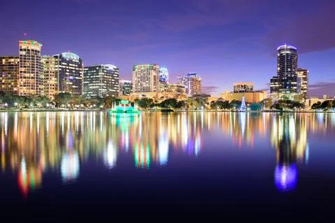 Orlando, florida, usa downtown skyline at eola lake. Stock Photos