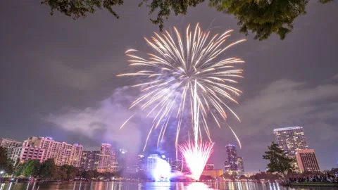 Orlando Lake Eola 4th July Fireworks Stock Footage
