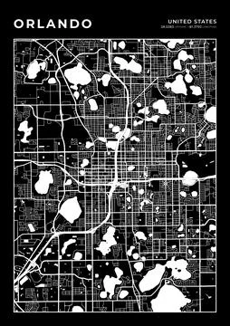 Orlando Map Wall Art Frame, Cartography Map Print, City Layout Map Stock Illustration