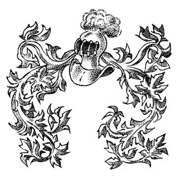 Ornament with calligraphic elements in baroque style. Medieval vintage heraldry Stock Illustration