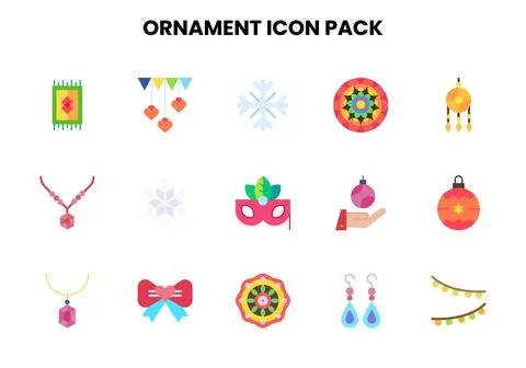 Ornament Flat Collection Icons Pack Stock Illustration