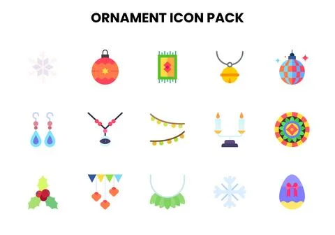 Ornament Flat Design Icons Pack Stock Illustration