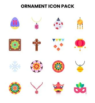 Ornament Flat Set Icons Pack Stock Illustration