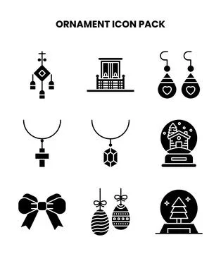 Ornament Glyph Vector Icons Pack Stock Illustration
