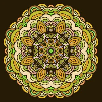 Ornament hand drawn mandala colorful on dark background Stock Illustration