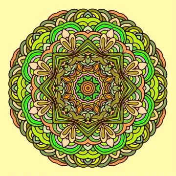 Ornament hand drawn mandala colorful on light background Stock Illustration
